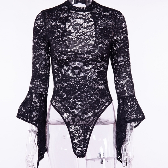 Black Floral Lace Bodysuit - Picture 6 of 8